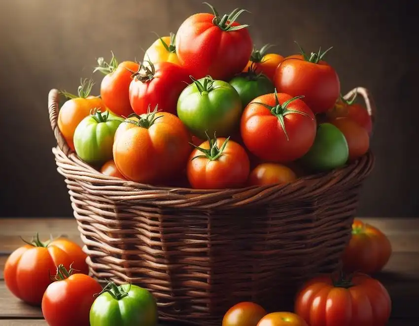 ein Korb mit erstklassigen Tomaten