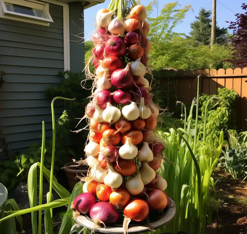 ein Zwiebelturm im heimischen Garten